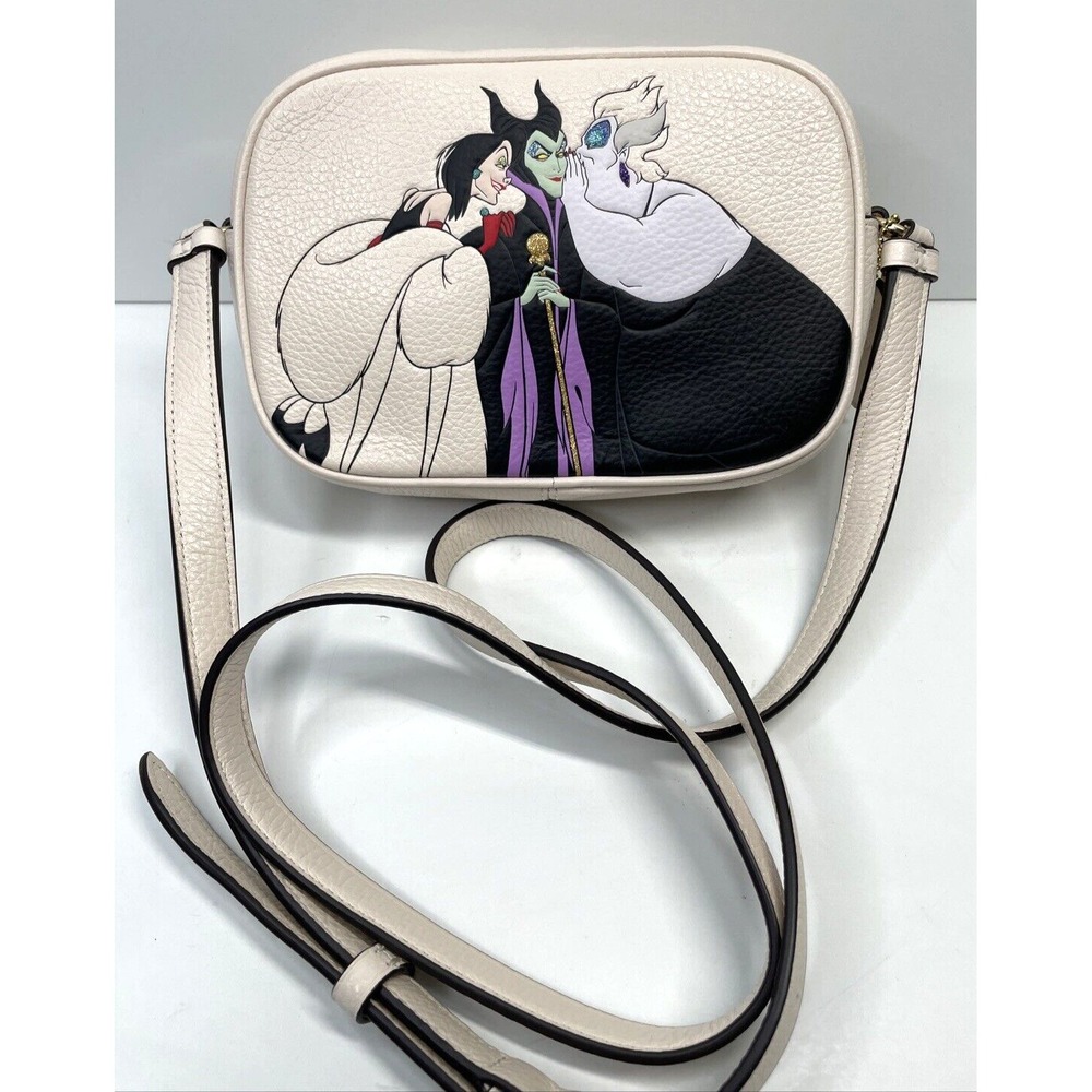 NWT COACH x DISNEY Mini Jamie 3 Villains Motif Leather Crossbody Bag Chalk/Gold